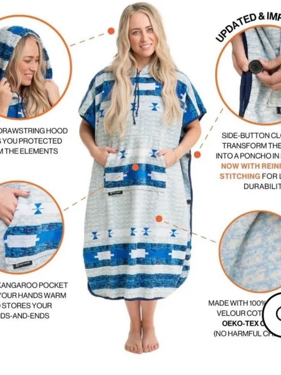 Black & White Hooded Beach Poncho - Picture 2 of 3